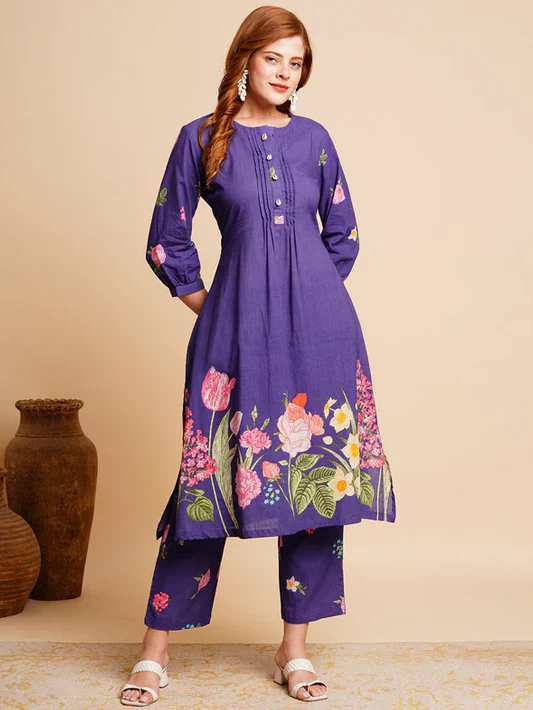 Floral Coined A-Line Kurta Set