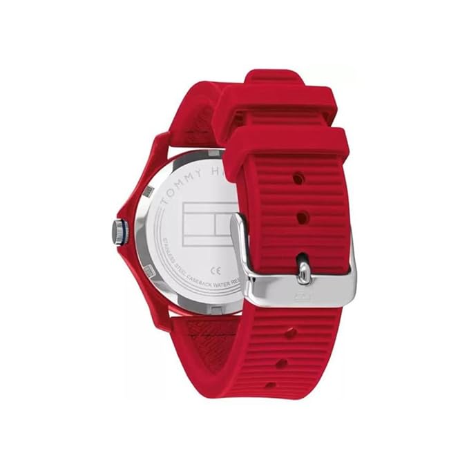 Mens 36 mm Red Dial Silicone Analog Watch