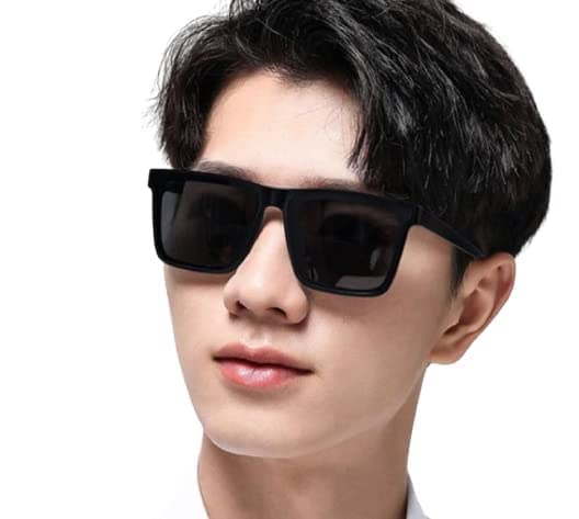 Retro Square Black Light Weight Uv Protection Non-Polarized Sunglasses For Men