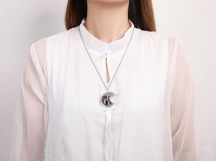 Tree of Life Wire Wrapped Crescent Moon Pendant Necklace