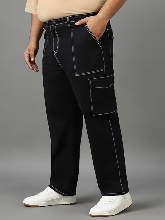 Solid Oversized Fit Cotton-Spandex Plus Size Cargo