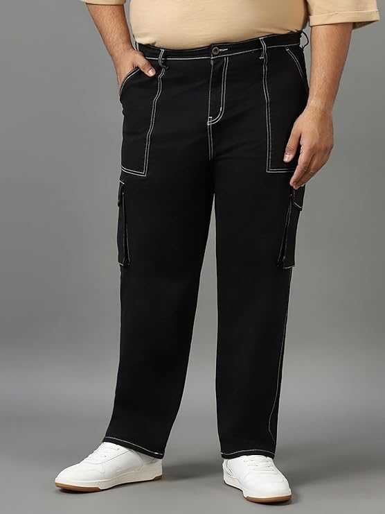 Solid Oversized Fit Cotton-Spandex Plus Size Cargo