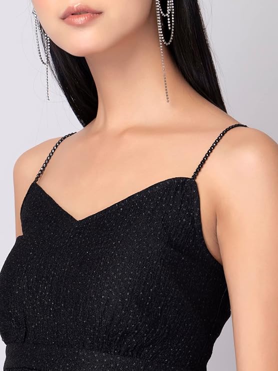 Black Embellished Strappy Peplum Top