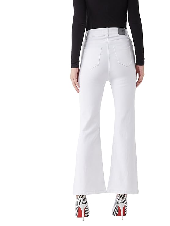 Miss Chase Women's White Bootcut High Rise Regular Stretchable Denim Jeans