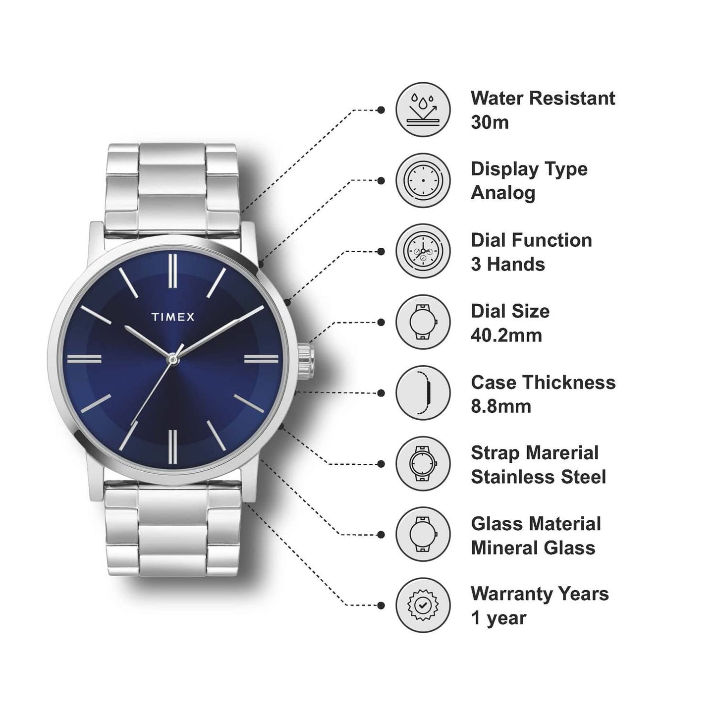 Blue Dial Men's Stainless Steel Watch
