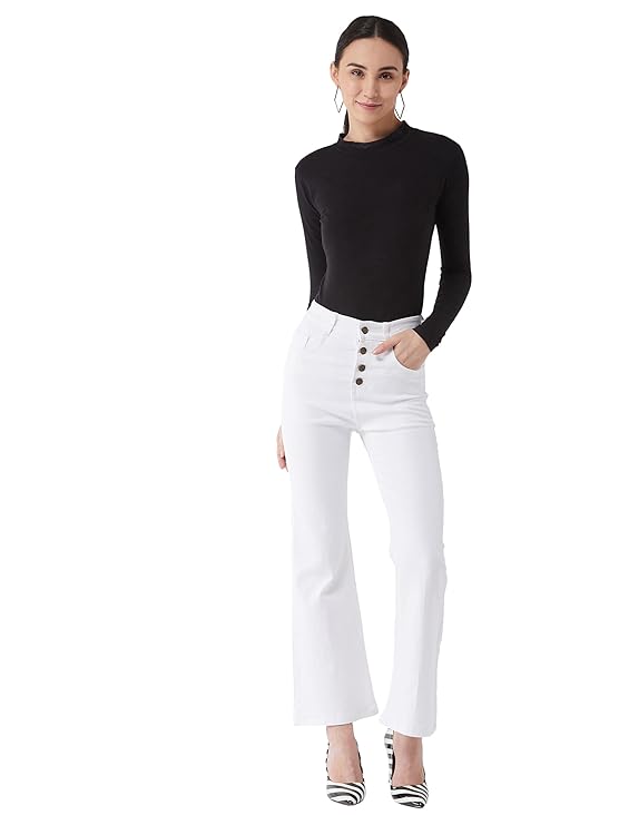 Miss Chase Women's White Bootcut High Rise Regular Stretchable Denim Jeans
