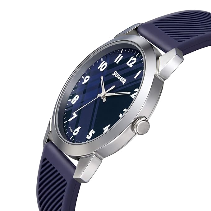 Blue Dial Analog watch For Men-NP77107SP03W Rubber, Blue Strap