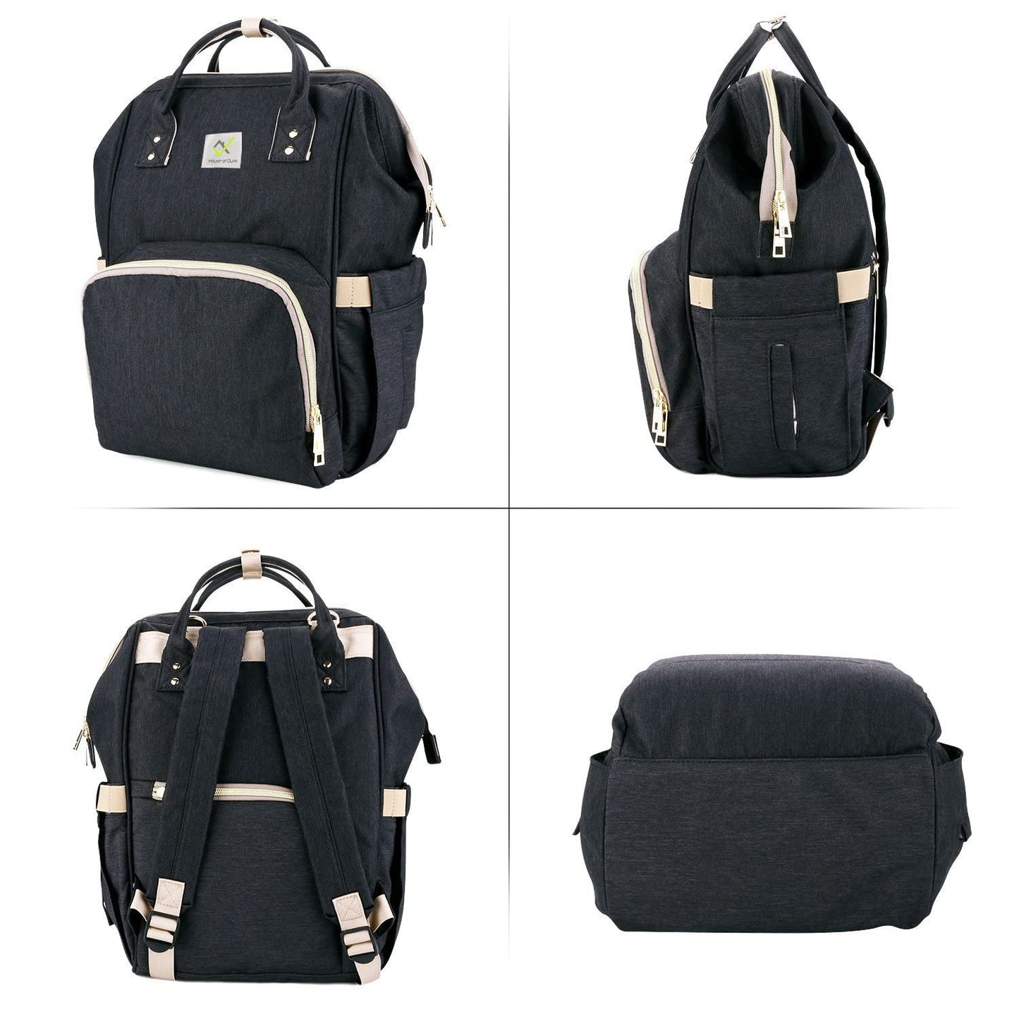 House of Quirk Baby Diaper Bag Maternity Backpack (Black)