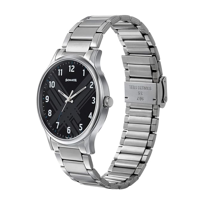 Black Dial Silver Band Analog Stainless Steel watch
