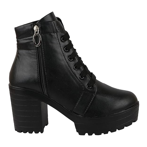 Women Zipper & Lace Up Block Heeled Boots