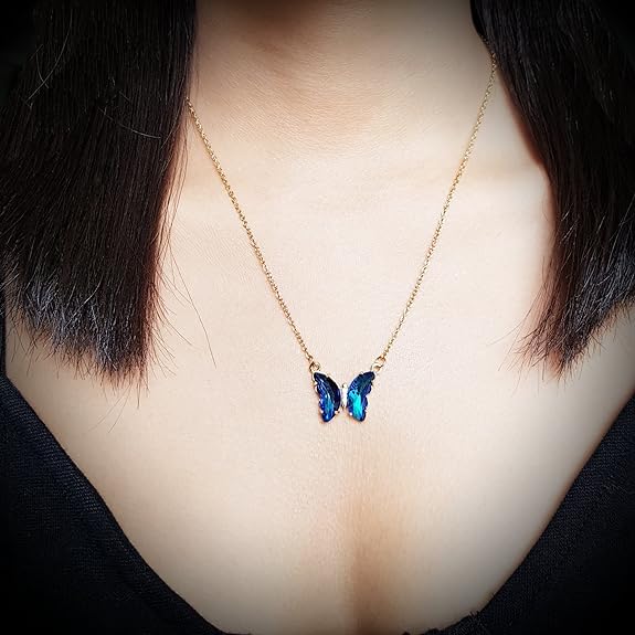 Beautiful Gold Plated Blue Crystal Butterfly Pendant