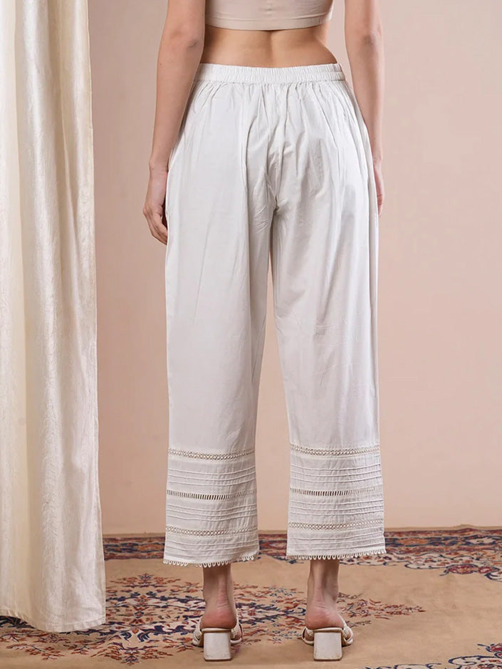 White Cotton Linen Straight Pants
