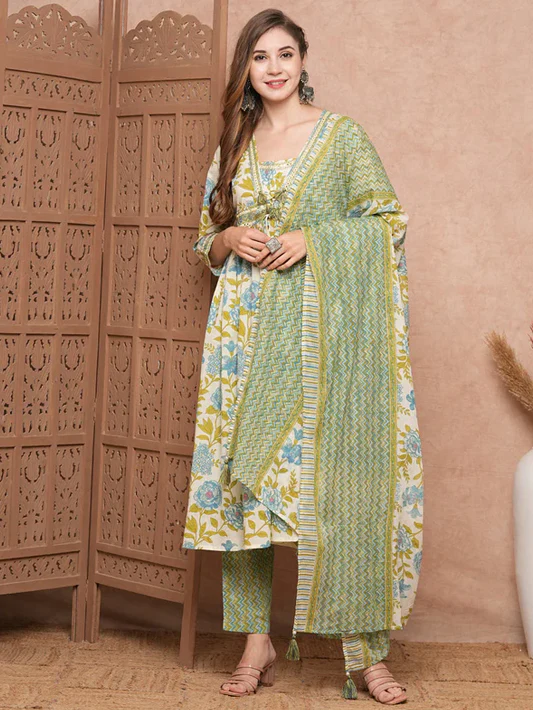 Floral Mirror Embroidered Kurta Set