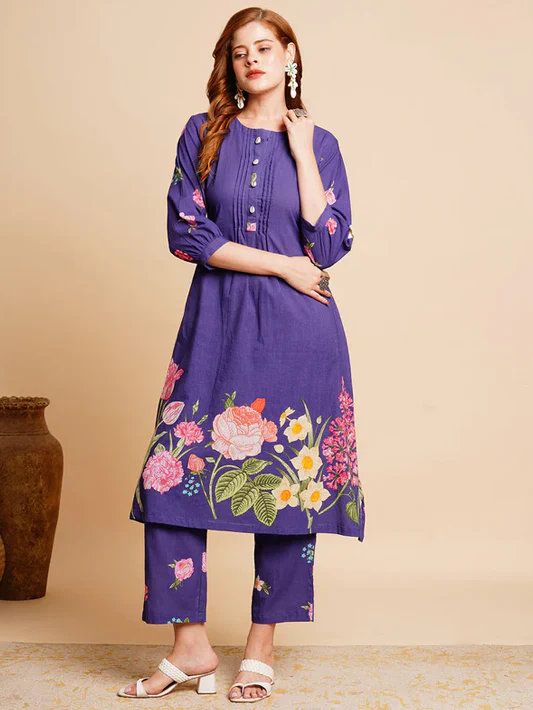 Floral Coined A-Line Kurta Set