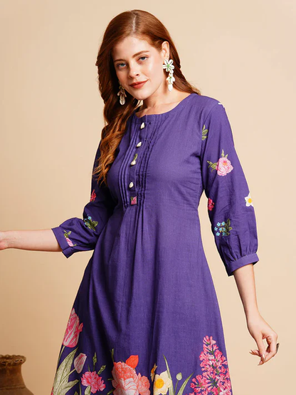 Floral Coined A-Line Kurta Set