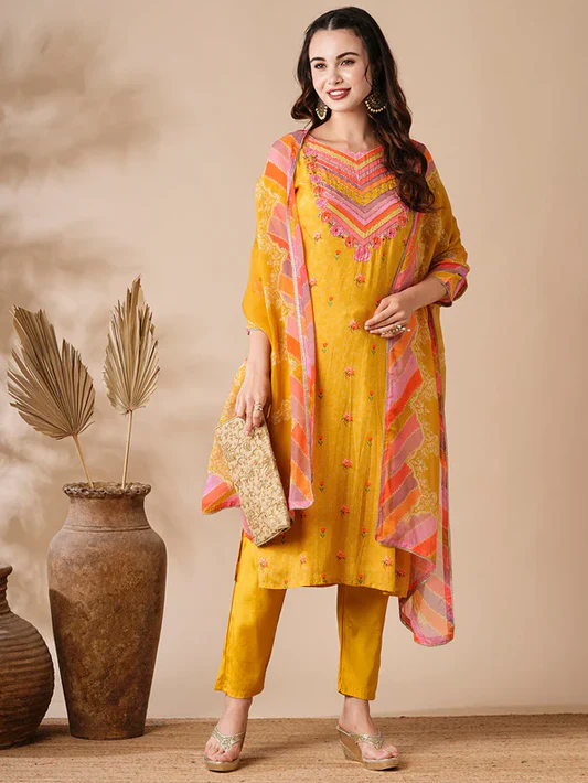 Floral Mirror & Aari Kurta Set