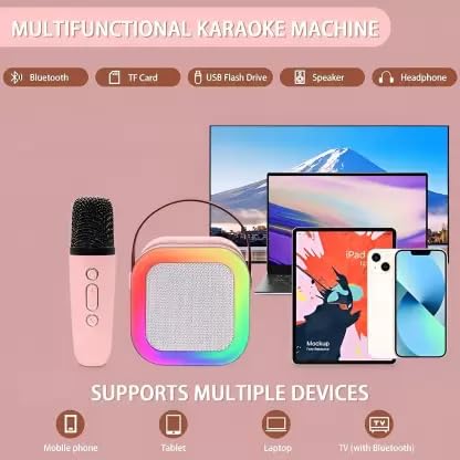 K12 Wireless Karaoke mic with Speaker Bluetooth: Bluetooth-Enabled Wireless Karaoke Mic Speaker with Multiple Compatibility Modes, RGB Lighting, and Party Speaker