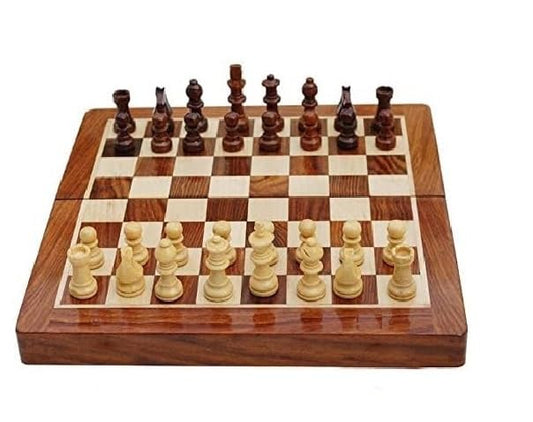 BCBESTCHESS Wooden Handcrafted Foldable Magnetic Chess Board Set with Magnetic Pieces and Extra Queens for 2 Players Kids and Adults (10x10 Inches, Brown)