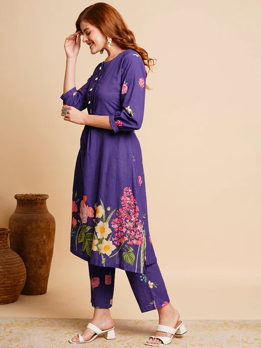 Floral Coined A-Line Kurta Set