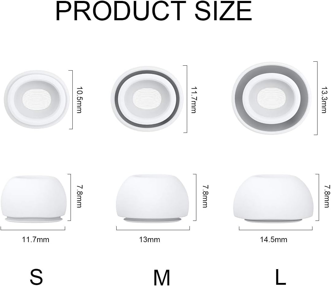 Sounce Silicone Replacement Ear Tips for Apple AirPods Pro 2 & Airpods Pro, Anti-Slip Eartips, Tighter Seal, Fits in The Charging Case, All 3 Sizes inclued (Small+Medium+Large) (3 Sets, 6Pc) - White