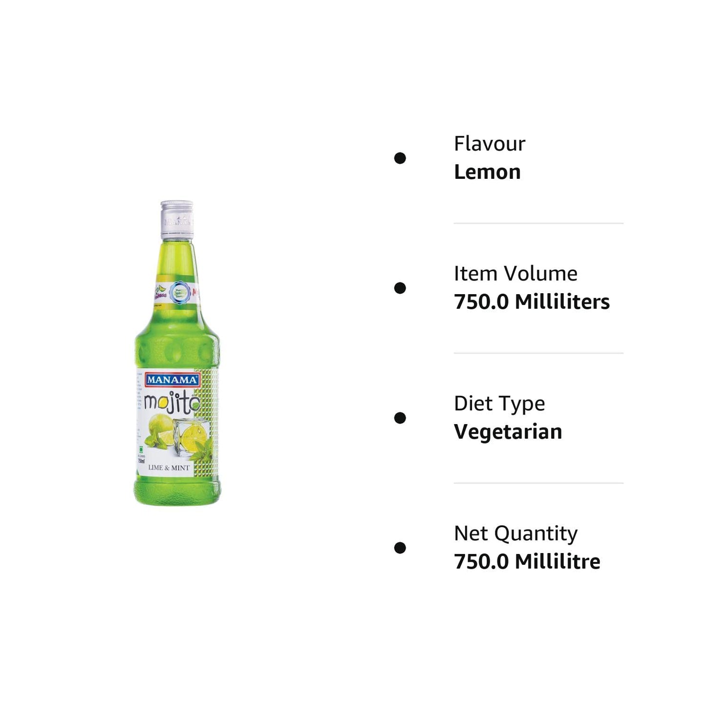 Manama Lime and Mint Mojito Syrup | Mixer for Mocktails, Cocktails, Drinks, Juices, Beverages | Non Alcoholic Mix 750ML Bottle