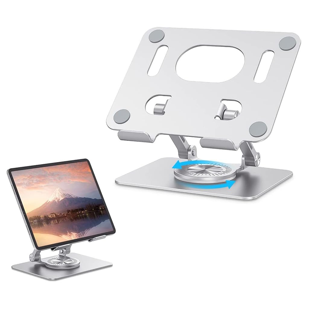 ZORBES® Tablet Stand Holder Desk Phone Holder Desk Tablet Stand with 360° Rotatable Base, Adjustable Height & Tilting Folding Desk Tablet Stand, Anti-Slip Metal Tablet Stand for iPad, 4-12'' Tablet