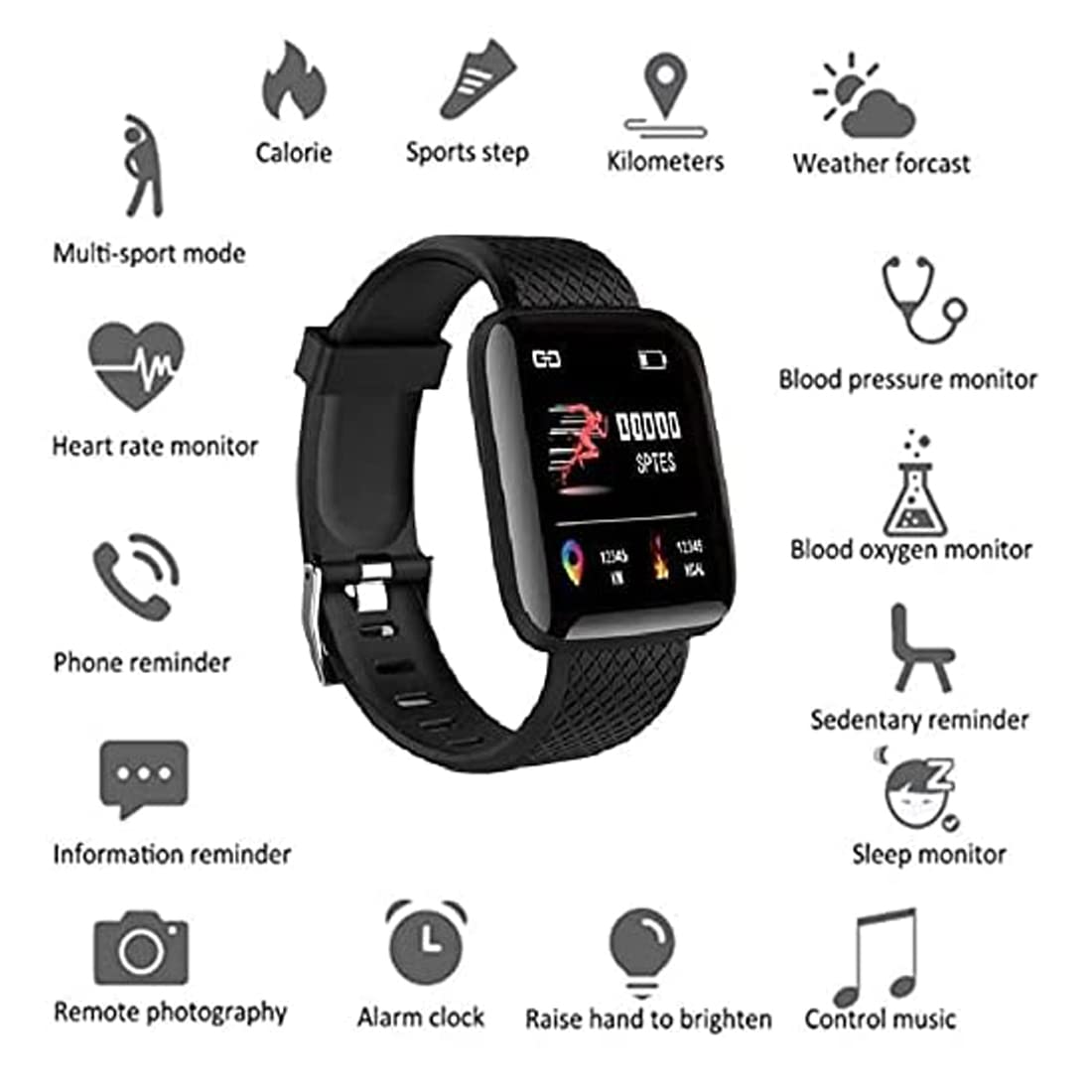 M I D116 Fitness Band Smart watch for Men, Women, Boys, Girls, Kids – Single Touch Interface, Water Resistant, Workout Modes, Quick Charge Sports Smartwatch