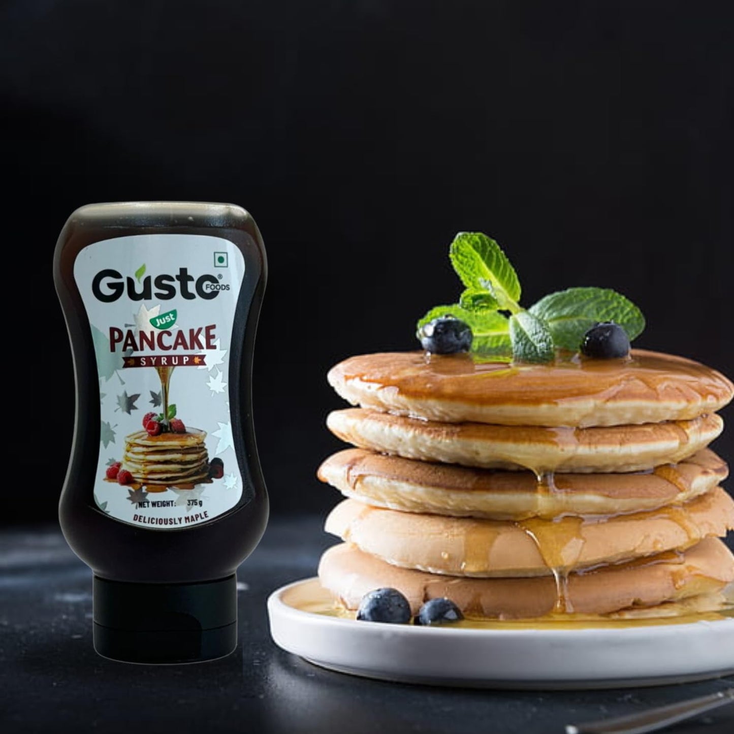 Gusto Foods Pancake Syrup With Maple Flavour (375G) | Healthy And Nutritious Sweet Syrup For Pancake, Yoghurt And Desserts (Pack Of 1), Liquid