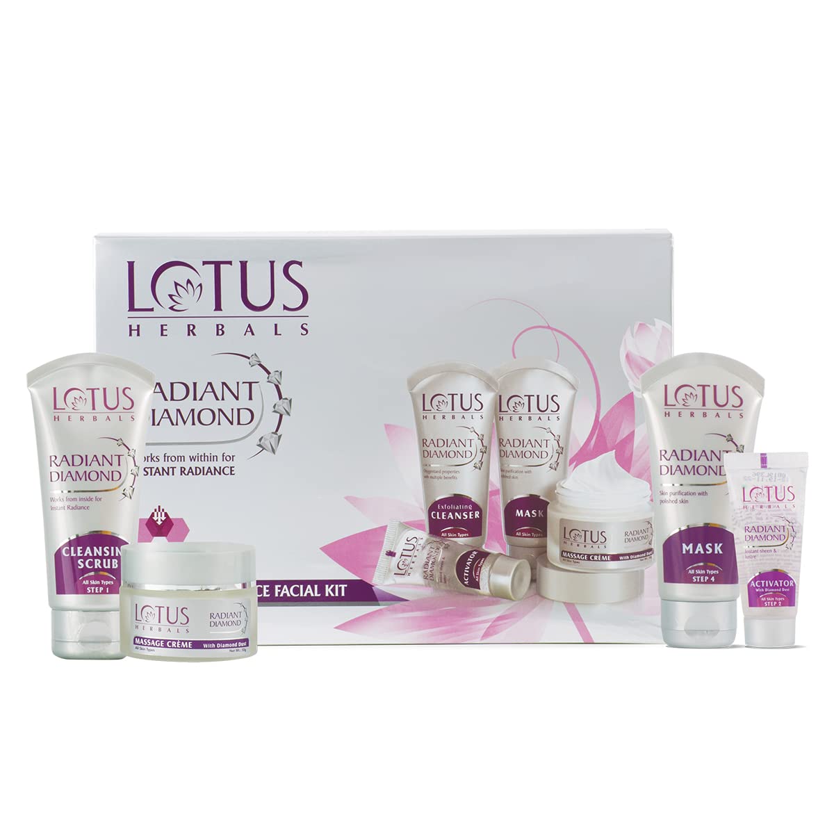 Lotus Herbals Radiant Diamond Cellular Radiance 5 In 1 Facial Kit | With Diamon Dust & Cinnamon | For All Skin Types