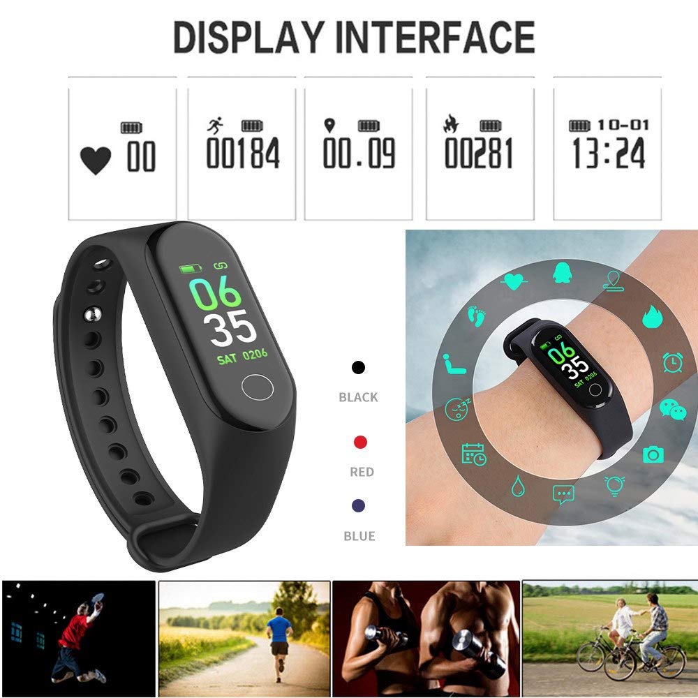 Exxelo M3 Smart Fitness Band with Activity Tracker/Waterproof Body/Calorie Counter/Blood Pressure Meter/Pedometer/Heart Rate Monitor/OLED Display for Android