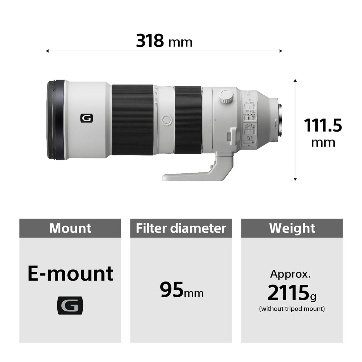 Sony E Mount Fe 200 600Mm F5.6 6.3 G OSS Full-Frame Lens (Sel200600G) | Super-Telephoto Zoom | for Wildlife Photography, White