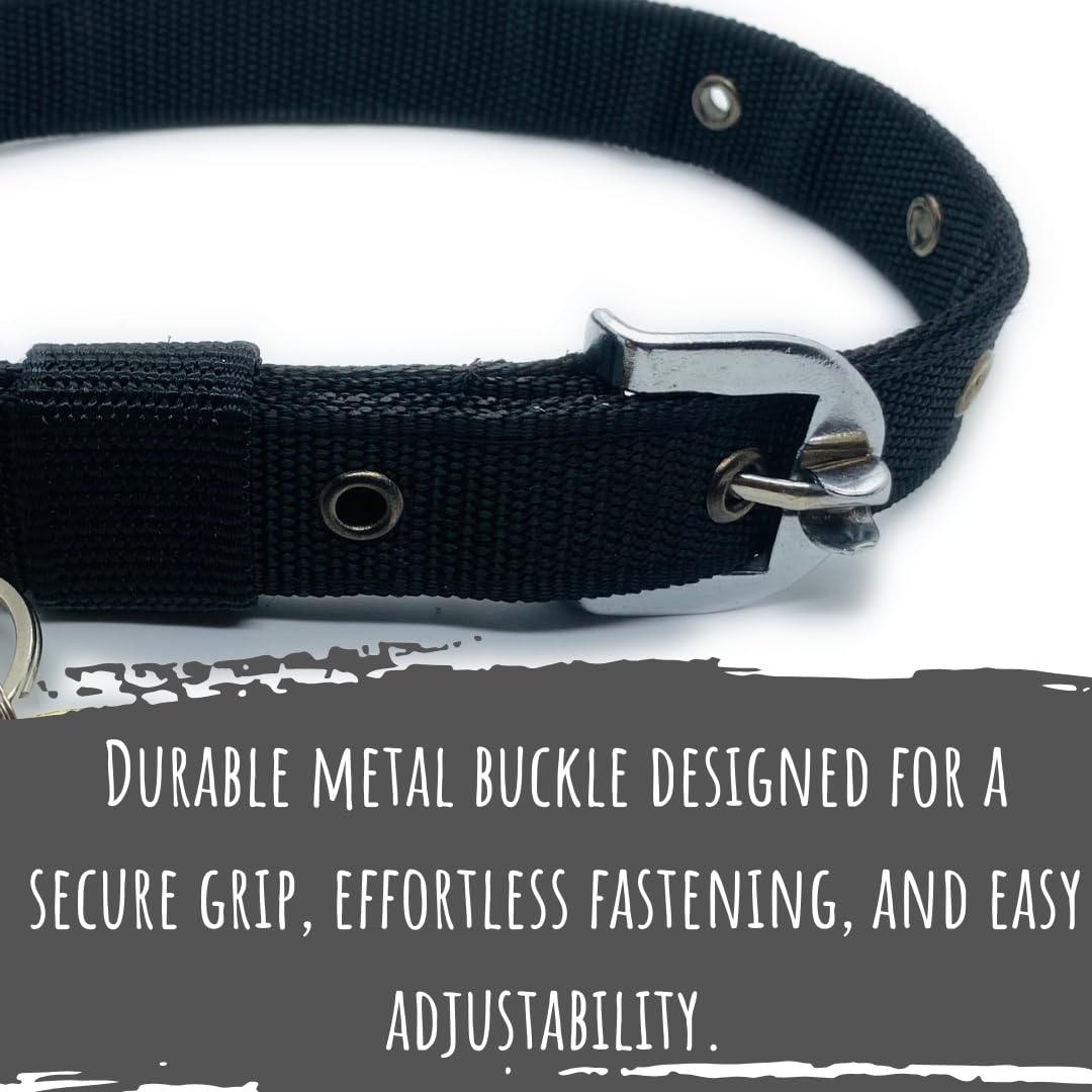 Personalized Black Nylon Dog Collar Belt With Customizable Dog Name Tag