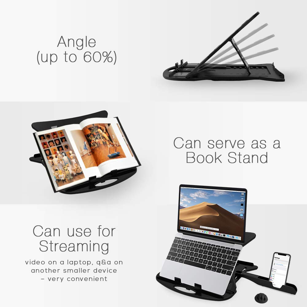 STRIFF Adjustable Laptop Tabletop Stand Patented Riser Ventilated Portable Foldable Compatible with MacBook Notebook Tablet Tray Desk Table Book with Free Phone Stand