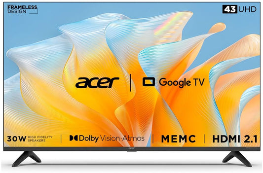 Acer 109 cm (43 inches) Advanced I Series 4K Ultra HD Smart LED Google TV AR43GR2851UDFL (Black)