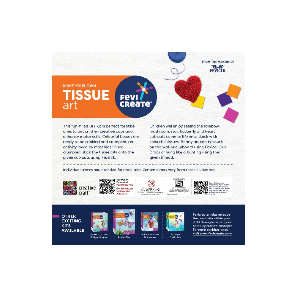 Fevicreate Tissue Art Kit, 5 Exciting Templates, Easy to Do for Kids 5+ Yrs, Art & Craft, Do It Yourself Kit