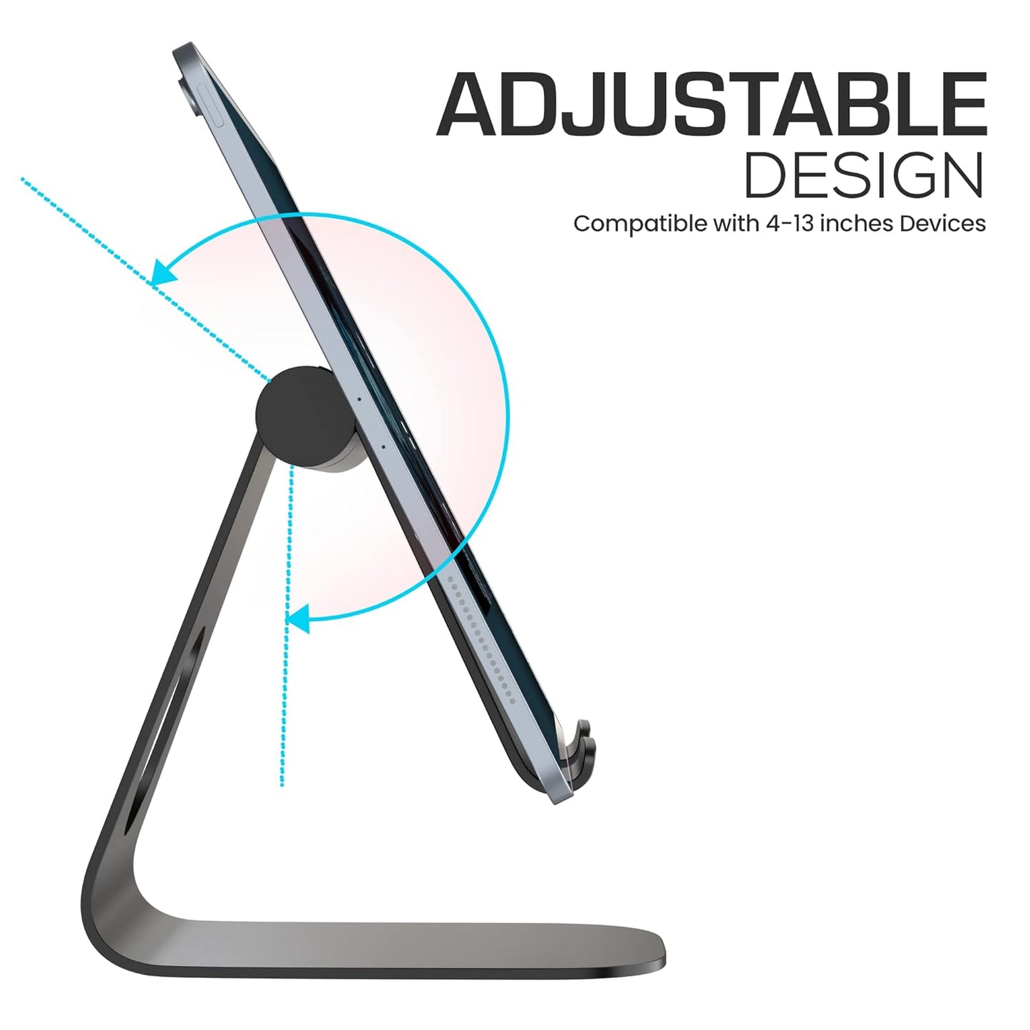 ELV Direct Tablet Stand Aluminium Adjustable Foldable Cell Phone Holder Mount Multi-Angle Dock, Aluminium Alloy, Anti-Slip Pads for Home, Office Desk, Study and Bed