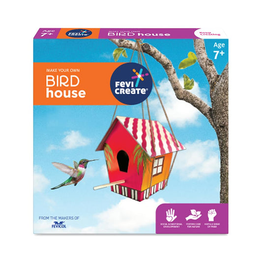 Fevicreate Bird House Art & Craft Kit | Craft, Paint and Hang a working Bird house in your garden | Boost child's creativity | Screen-Free Engagement | By Fevicol