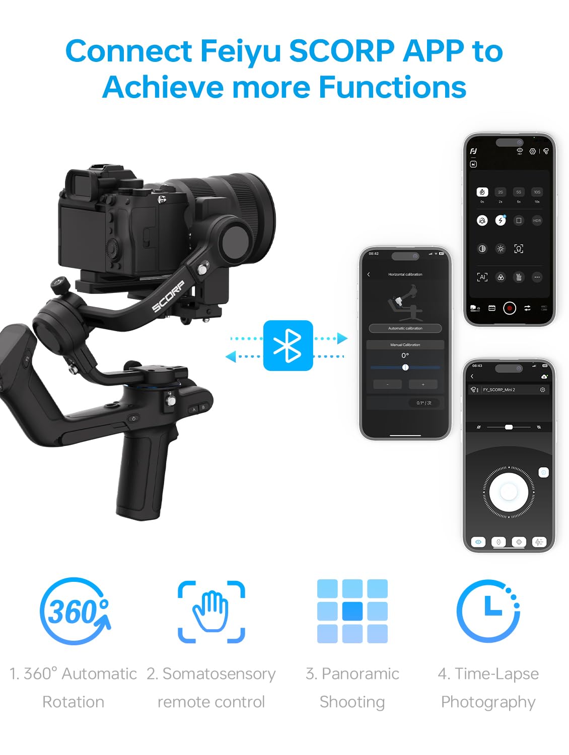 FeiyuTech SCORP 2 Combo[Official] Camera Gimbal Stabilizer, Built-in AI Tracker,Vertical Shooting for Reels & Shorts,Touch Screen,Max 2.5kgs, fits Sony/Canon/Nikon/Fujifilm Mirrorless&DSLR Camera