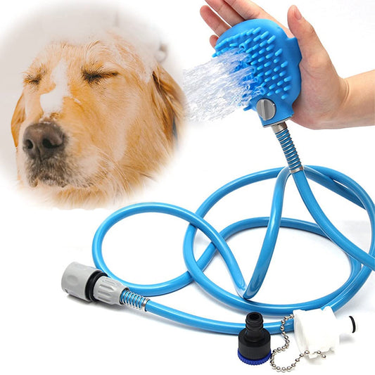 SILENCIO Dog Shower Attachment, Shower Sprayer and Scrubber, Pet Bath Brush