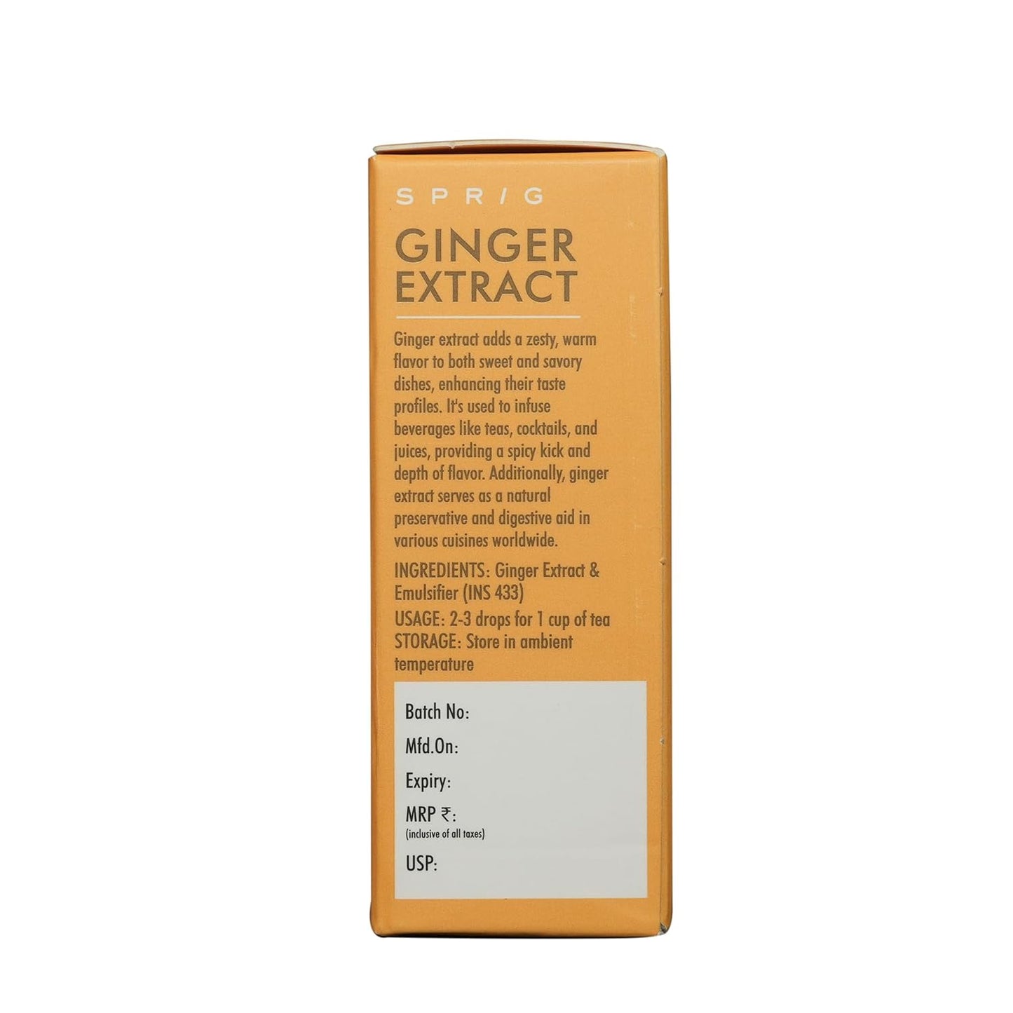 Sprig Ginger Extract | Natural Spice Extract for Food & Beverages | For Tea, Cooking & Baking | Rich Flavour & Aroma | Leak-proof squeezy dropper bottle | 15ml