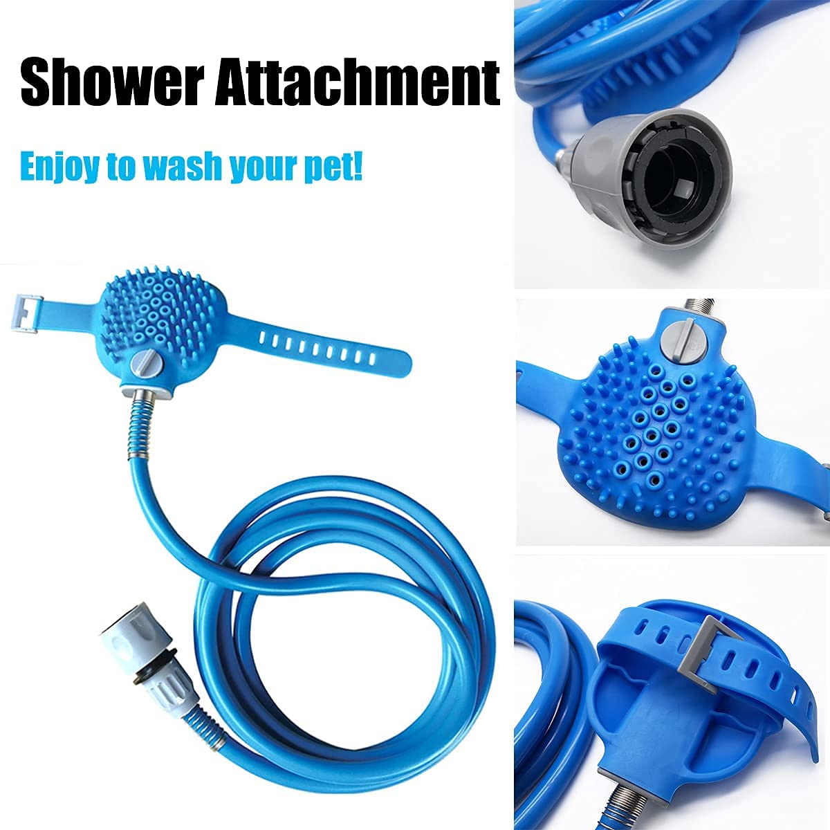 SILENCIO Dog Shower Attachment, Shower Sprayer and Scrubber, Pet Bath Brush