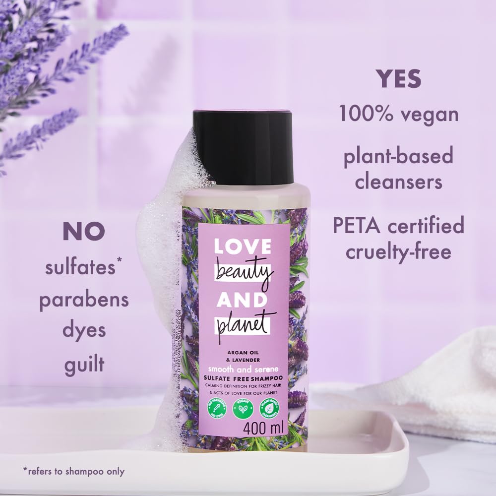 Love Beauty & Planet Argan Oil and Lavender Sulfate Free Smooth and Serene Shampoo|| No Parabens|| No Dyes|| 200ml