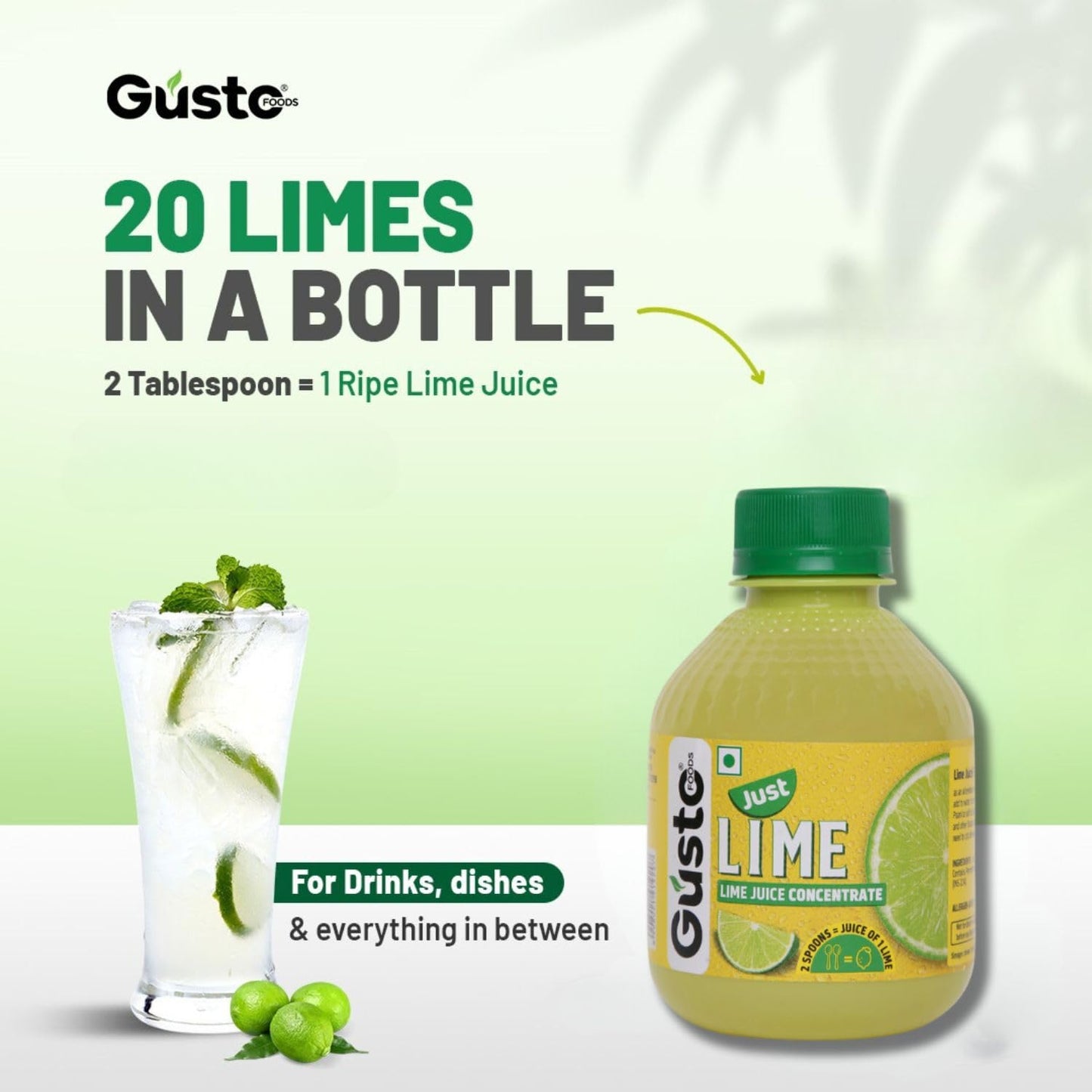 Gusto Foods Green Lime Juice Concentrate - Pack of 3 (600ml) | Equivalent to 60 Natural Limes | Pocket Bottle Hassle Free | Ideal for daily use in Cooking & Beverages | Pure Lemon Zest in Every Drop