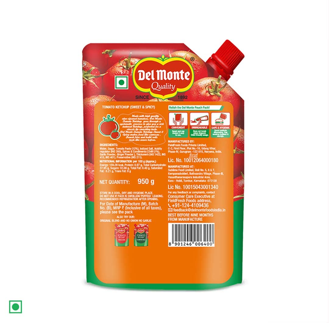 Del Monte Tomato Ketchup Sweet and Spicy Pouch, 900 grams