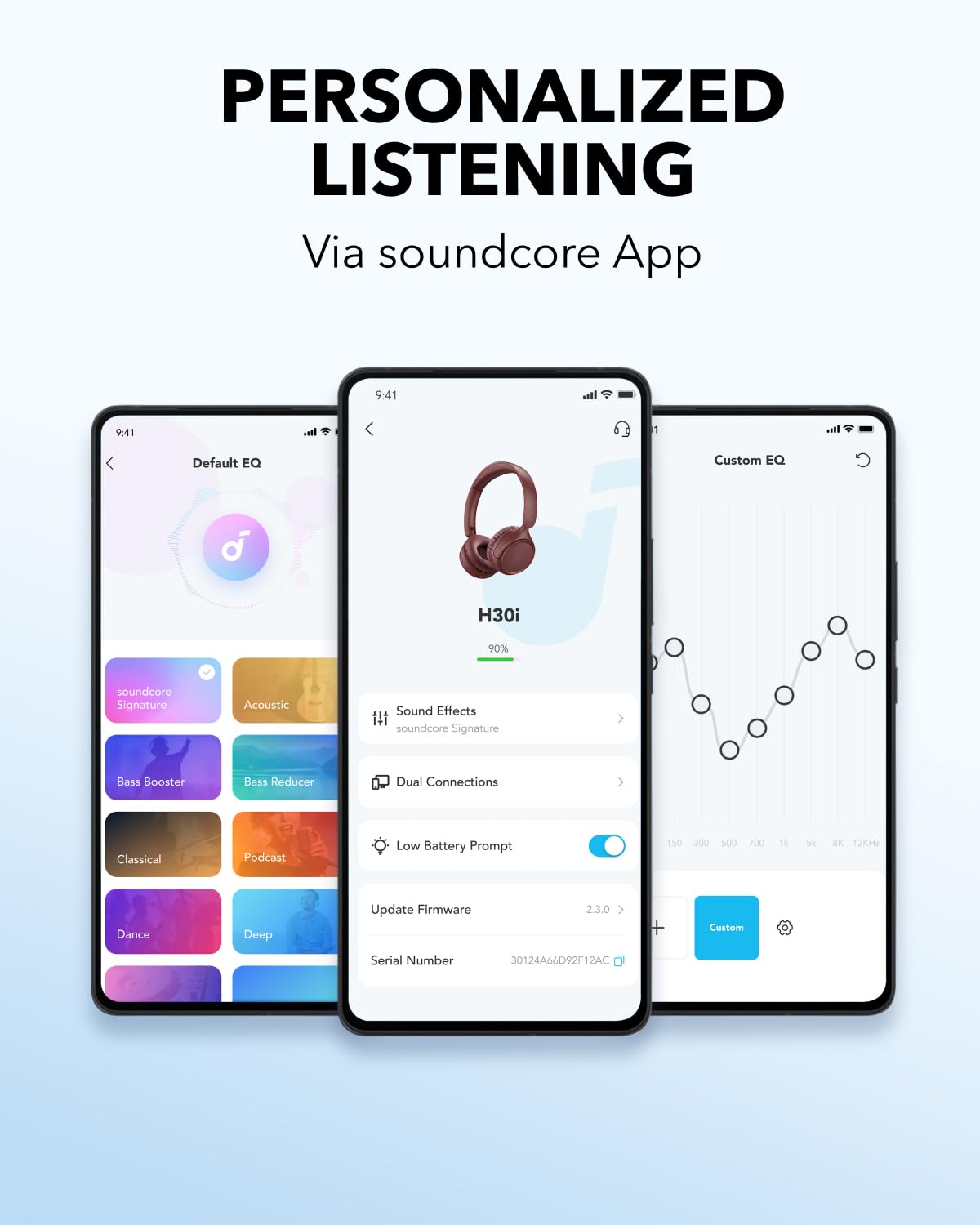 soundcore H30i Wireless On-Ear Headphones, Foldable Design, Pure Bass, 70H Playtime, Bluetooth 5.3, Lightweight and Comfortable, App Connectivity, Multipoint Connection