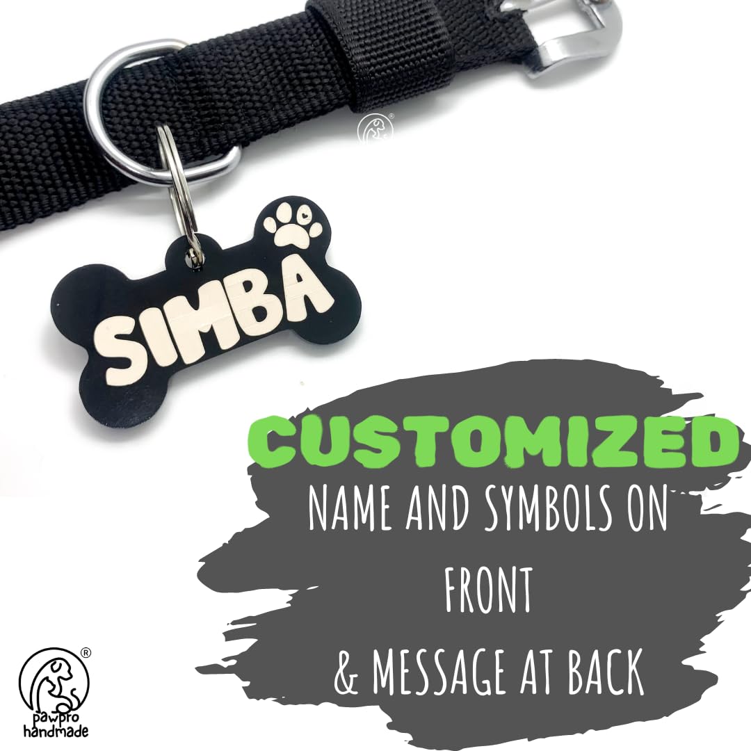 Personalized Black Nylon Dog Collar Belt With Customizable Dog Name Tag