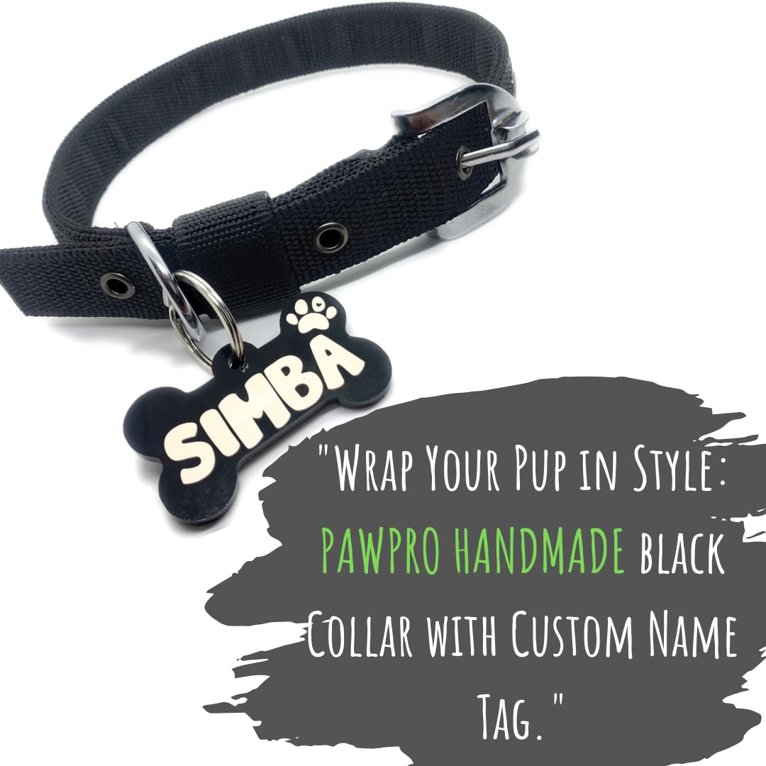 Personalized Black Nylon Dog Collar Belt With Customizable Dog Name Tag