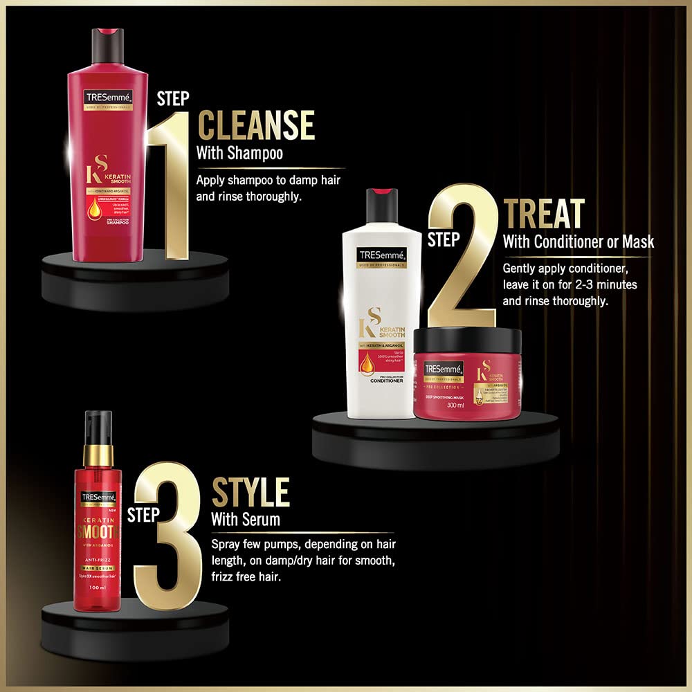 TRESemme Keratin Smooth Shampoo 1L + Mask 300ml + Serum 50ml Combo, With Keratin & Argan Oil for Straight, Shiny Hair - Nourishes Dry Hair & Controls Frizz