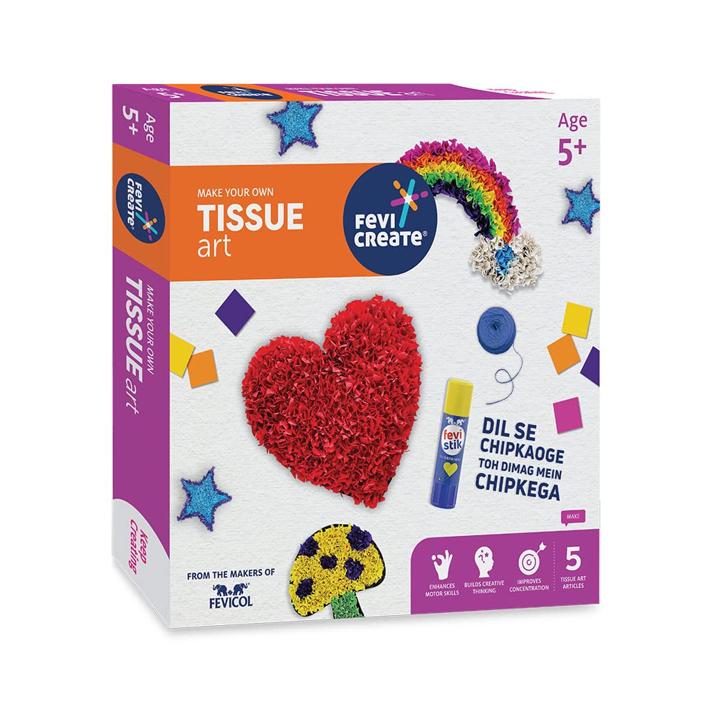 Fevicreate Tissue Art Kit, 5 Exciting Templates, Easy to Do for Kids 5+ Yrs, Art & Craft, Do It Yourself Kit