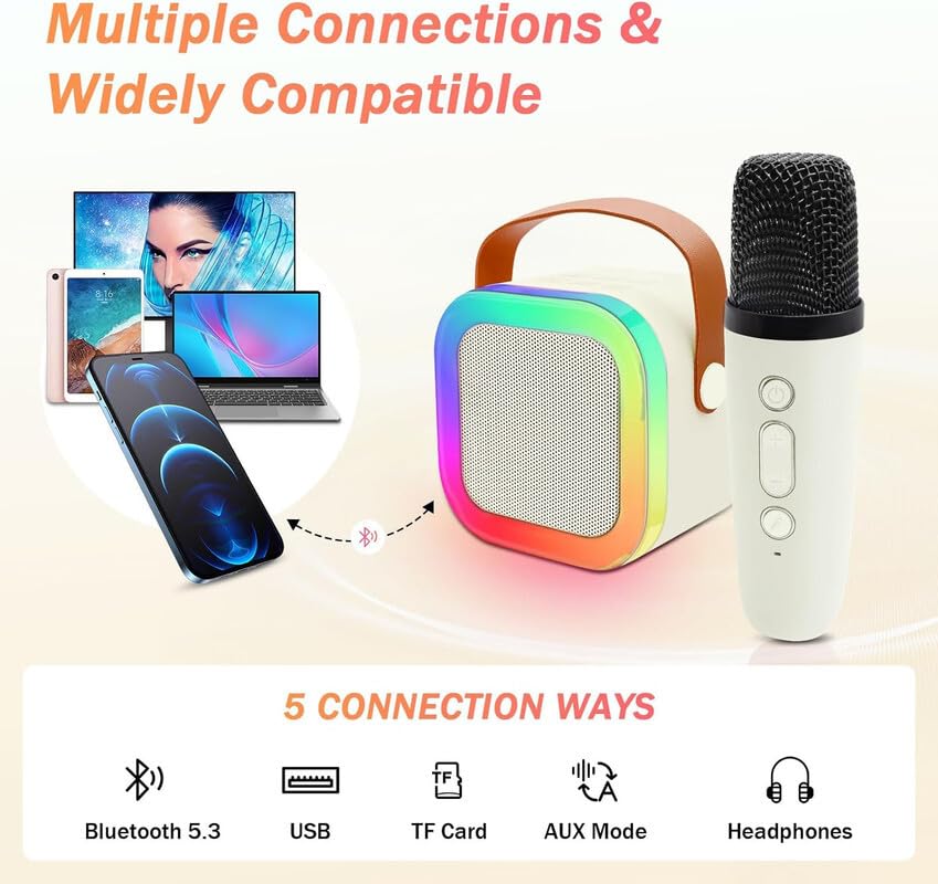 K12 Wireless Karaoke mic with Speaker Bluetooth: Bluetooth-Enabled Wireless Karaoke Mic Speaker with Multiple Compatibility Modes, RGB Lighting, and Party Speaker